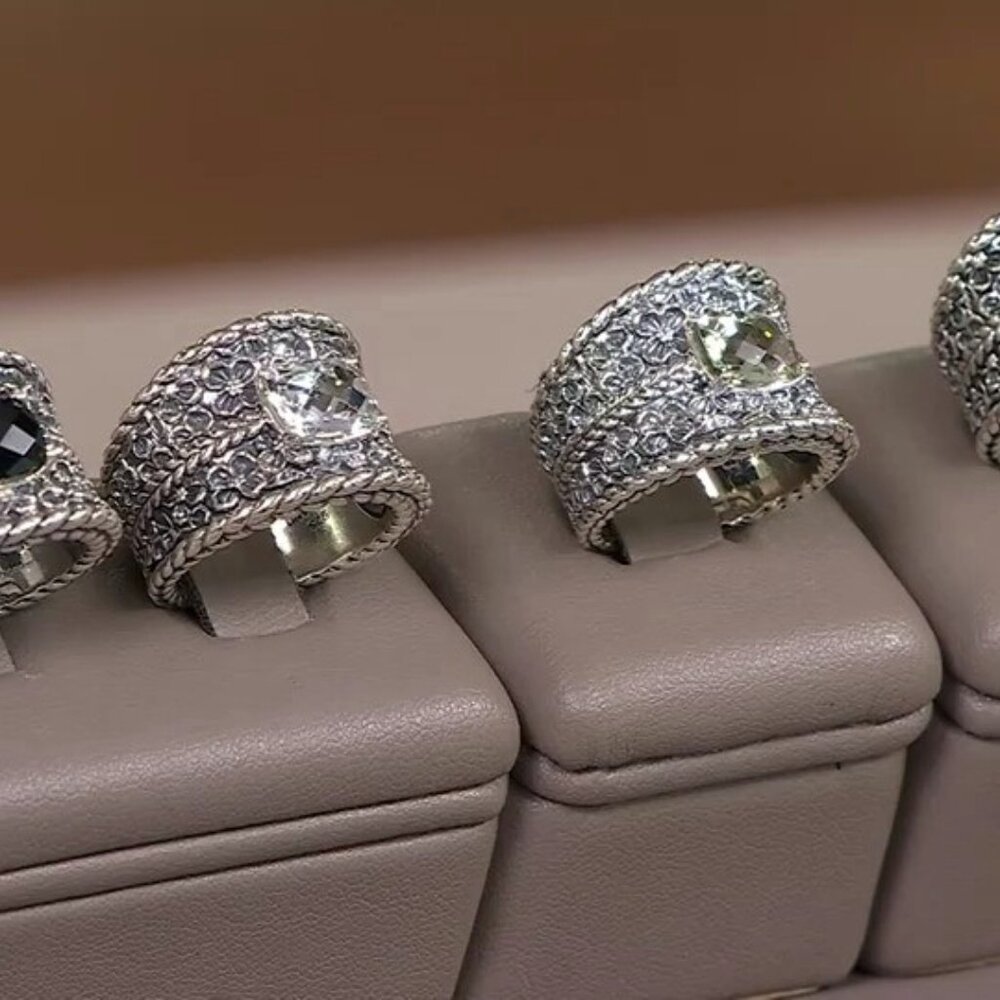 John Hardy JAI Blue Topaz+Floral Textured Saddle Band Sterling Silver Ring-7 NIB - Picture 12 of 15